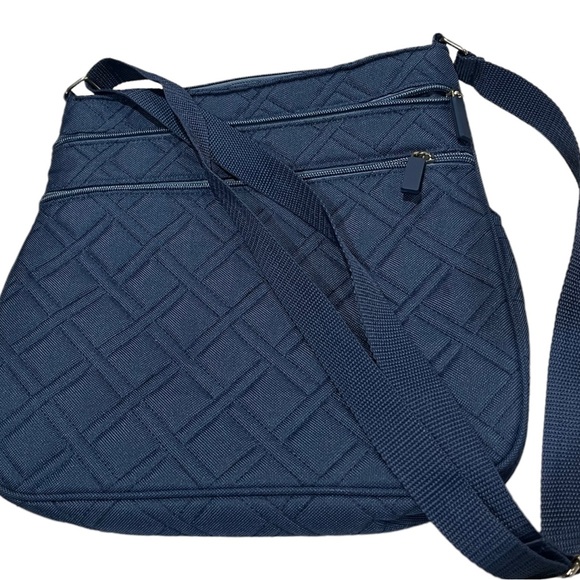 Blue Quilted Bag Outer/Inner Zipped Pockets Slip Pockets Cell etc Adjust Strap - Picture 8 of 11